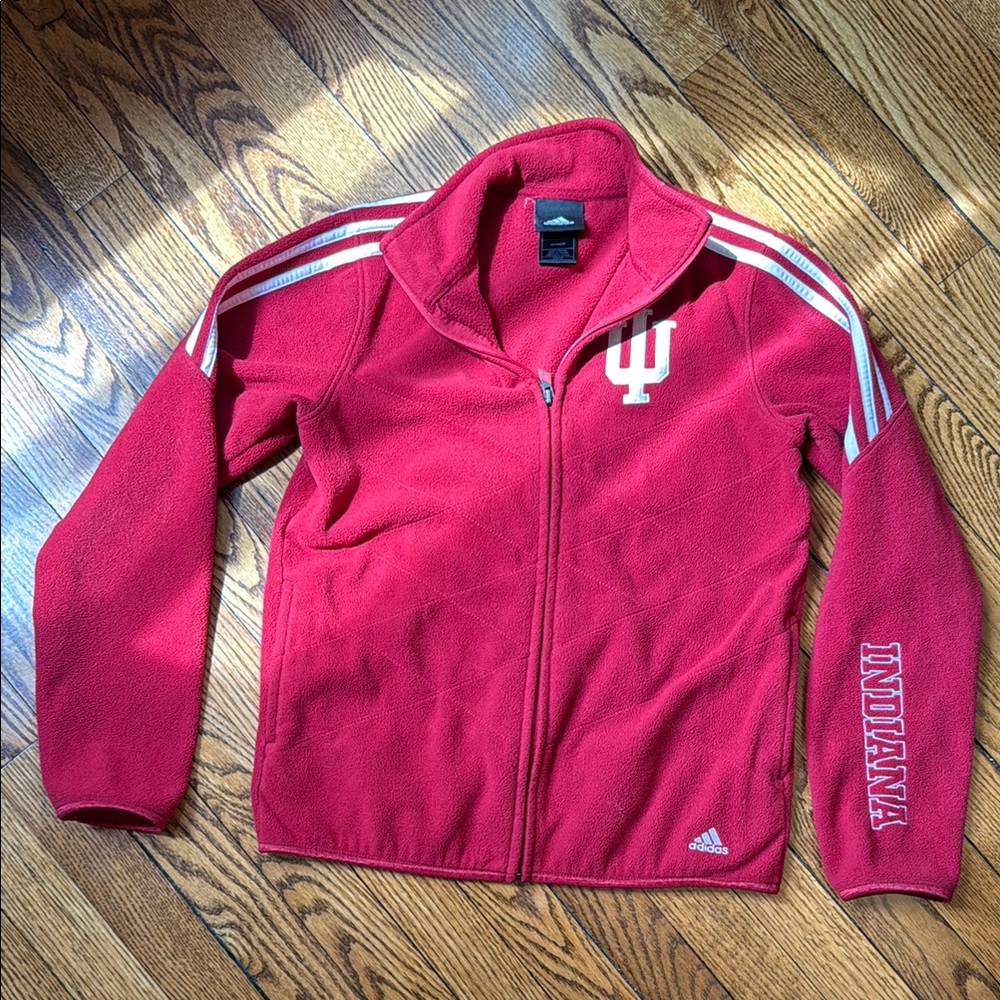 Indiana University Adidas Red Varsity Jacket with Classic Stripes